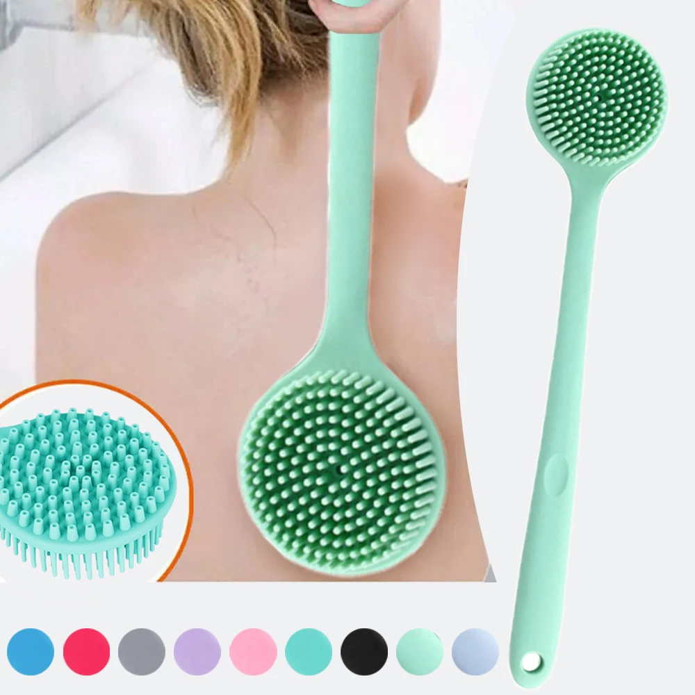 

Silicone Long Handle Bath Brush Back Scrubber Soft Bristles Body Exfoliating Massage Brush Shower Washing Bathroom Supplies