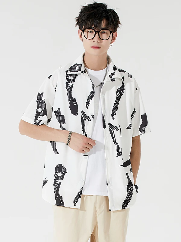

Summer Thin Ice Silk Loose Short Sleeve Shirt Men's Trendy Brand Versatile Design Half Sleeve Shirt Breathable Polyester Fiber