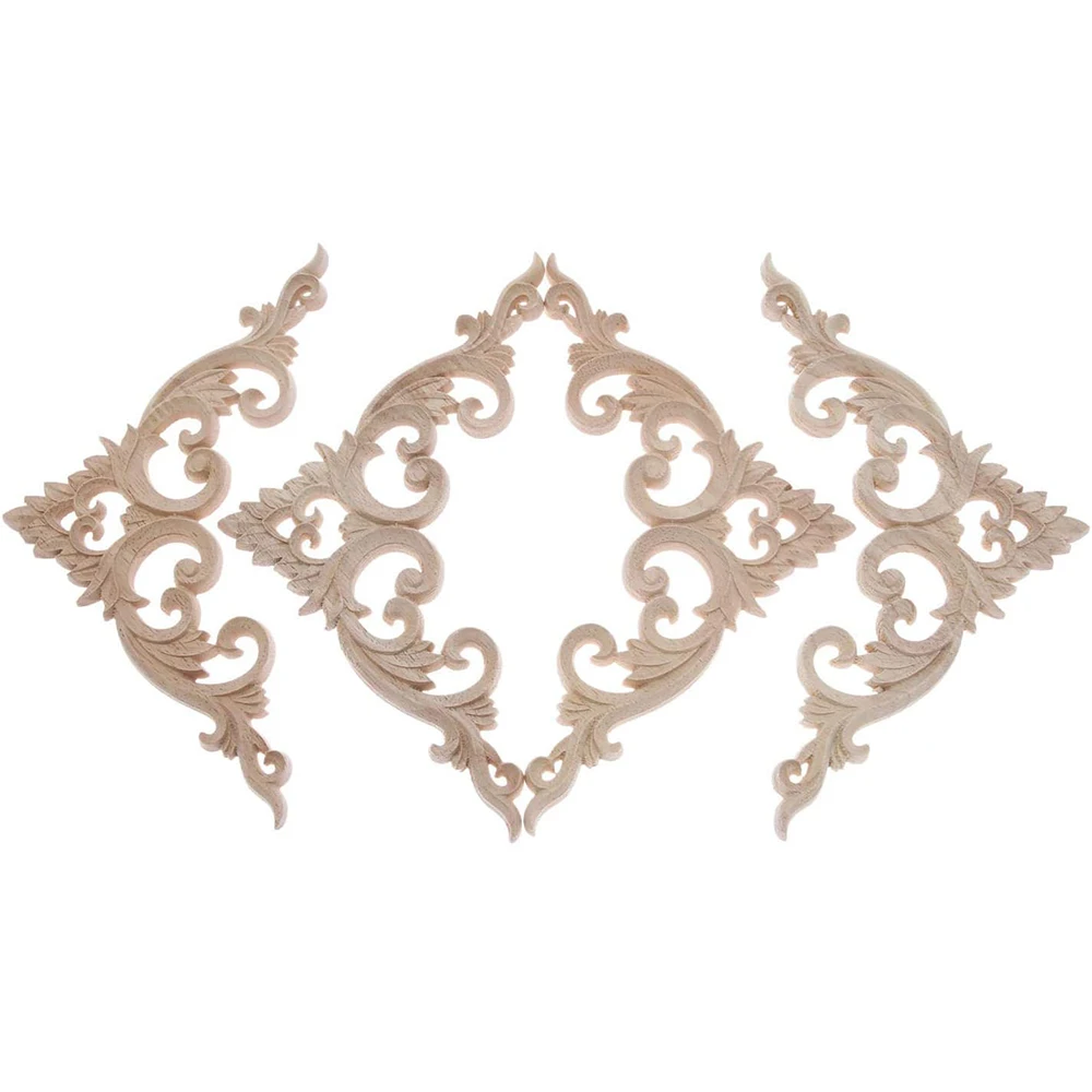 4Pcs/Set Wood Carved Corner Onlay Applique Unpainted Frame Cupboard Cabinet Decal for Home Furniture Decoration 15cm