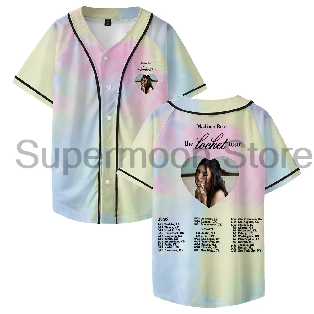 Madison Beer The Locket Tour 2026 Baseball Jersey V-Neck Short Sleeve Button-Down Shirts Men Women Streetwear Tops