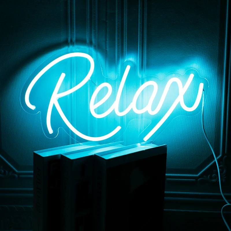 Relax Neon Signs, LED Neon Sign Relax USB Neon Light up Sign Clear Acrylic 3D Art Decor for Bedroom Wall Decor