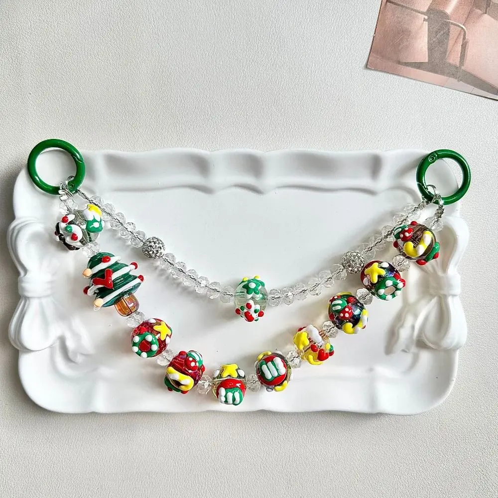 New Christmas Mobile Phone Strap Colorful Beaded Bag Pendant Keychain Double Chain Hand-painted Phone Lanyard