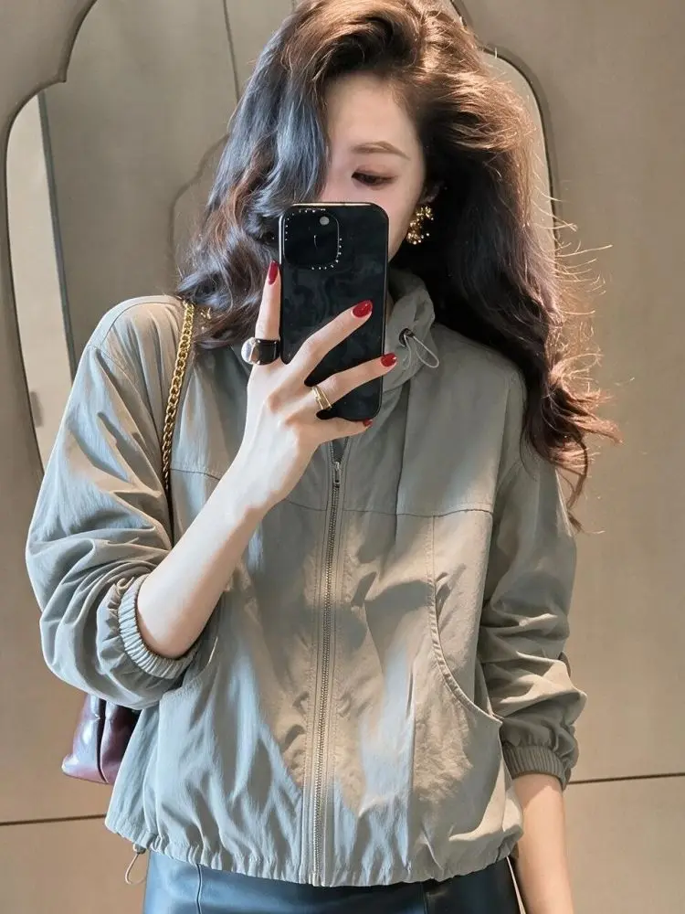 Casual Short Sleeveless Jacket Women's Stand Collar Elastic Cuff Early Autumn New Style Black Coat Standard Fit Neutral Style