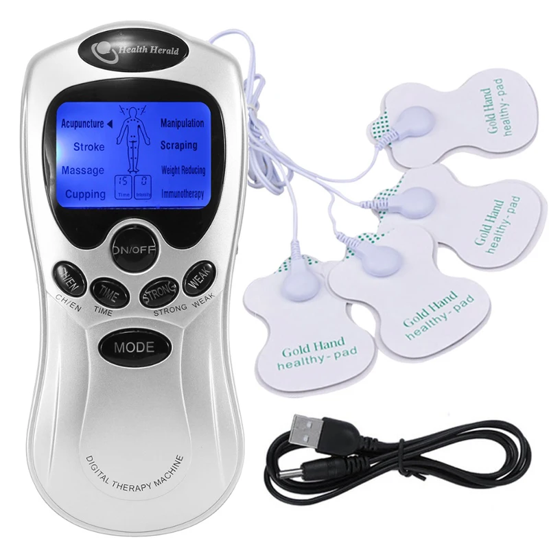 4 ways Electrode Pads Electric Tens Massage Machine Acupunture Digital Therapy Pulse Stimulator Body Slimming Neck Massager Set