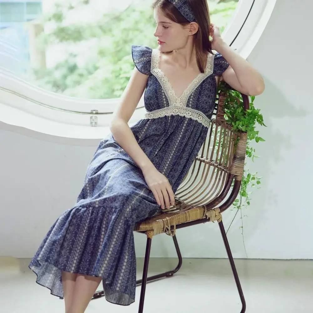 

Casual with Chest Bra Women's Pajama Dress Lace High Waist Sleeveless Nightdress Loose Homewear Sweet Nightgowns Home