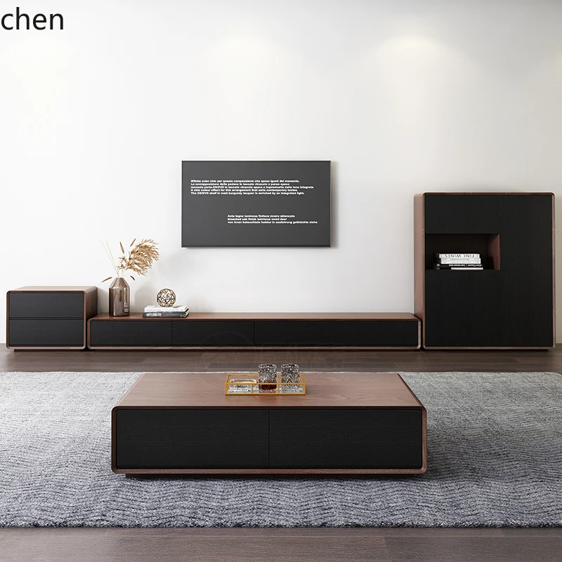 HT خزانة تلفزيون طاولة القهوة مزيج بسيط غرفة المعيشة خزانة تلفزيون الشمال خزانة أرضية الجوز