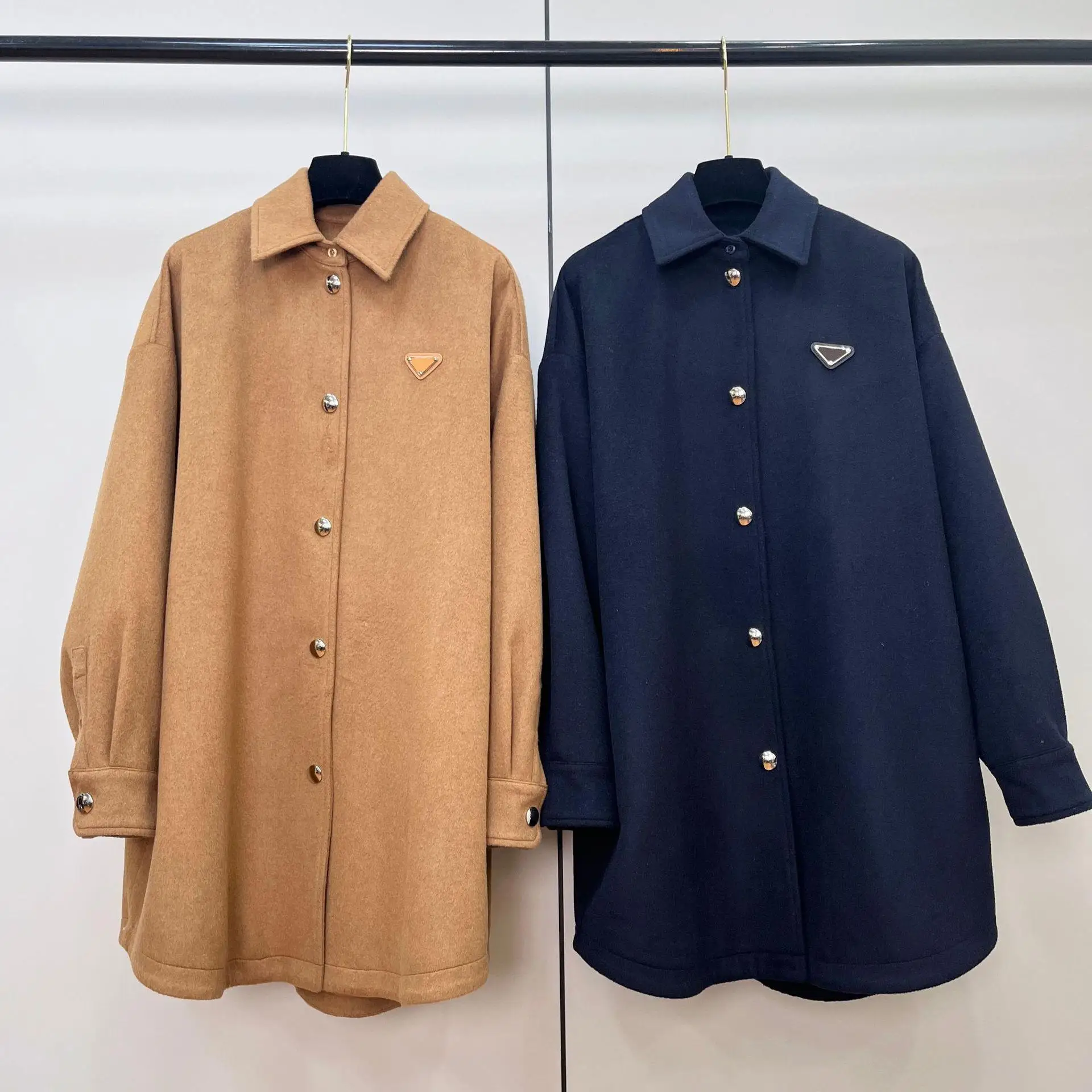 

Свободное шерстяное пальто-рубашка средней длины из искусственной кожи с длинными рукавами, однотонное, для женщин, осень-зима