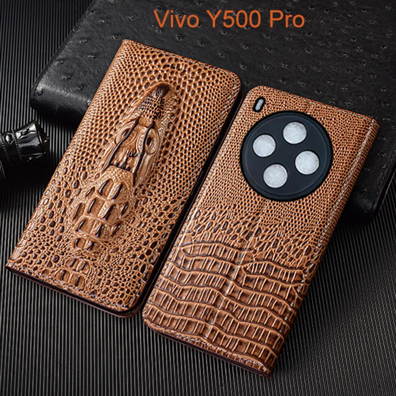 

Crocodile Head Genuine Leather Flip Case For Vivo Y500 Pro Phone Cover Card Cases Scratch Proof