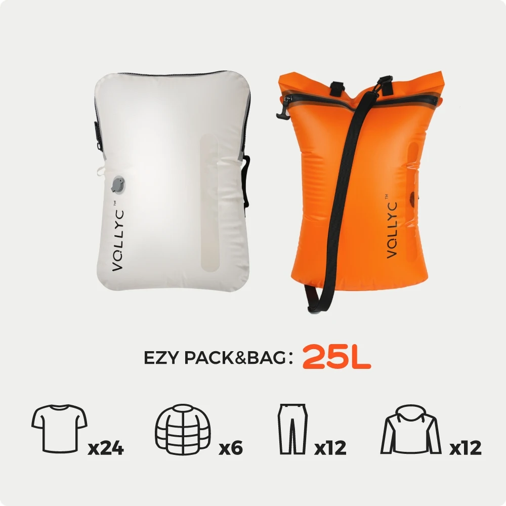 FLEXTAIL X VOLLYC EZYPACK - 25L Vacuum Storage Bag, Reusable Clothing Storage Bag, Travel Backpack Luggage Bag, 85% Compression