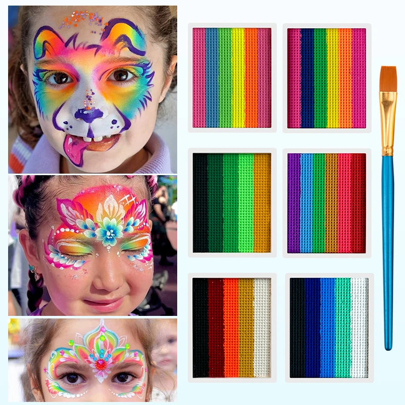 Pintura facial y corporal soluble en agua de 8g, set de pintura facial con pincel, paleta de pintura facial colorida para festivales y fiestas.