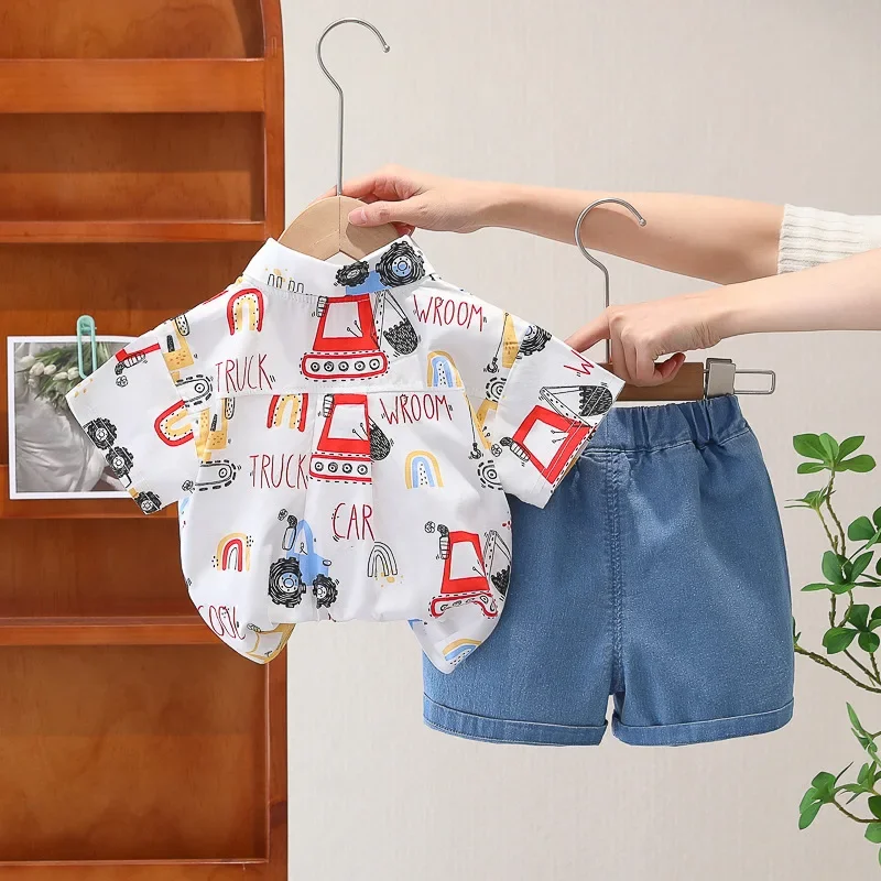 Summer Children Fashion Boys Clothes Cartoon Excavator Cotton T Shirts Shorts 2Pcs/Sets Toddler Casual Costume Kids Tracksuits