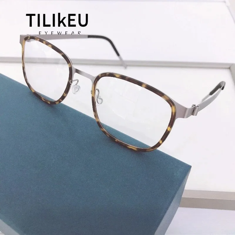 

Denmark Original Designer Ultralight Pure Titanium Eyeglasses Frame Men Retro Tortoise Square Screwless Eyewear Full Frame Women