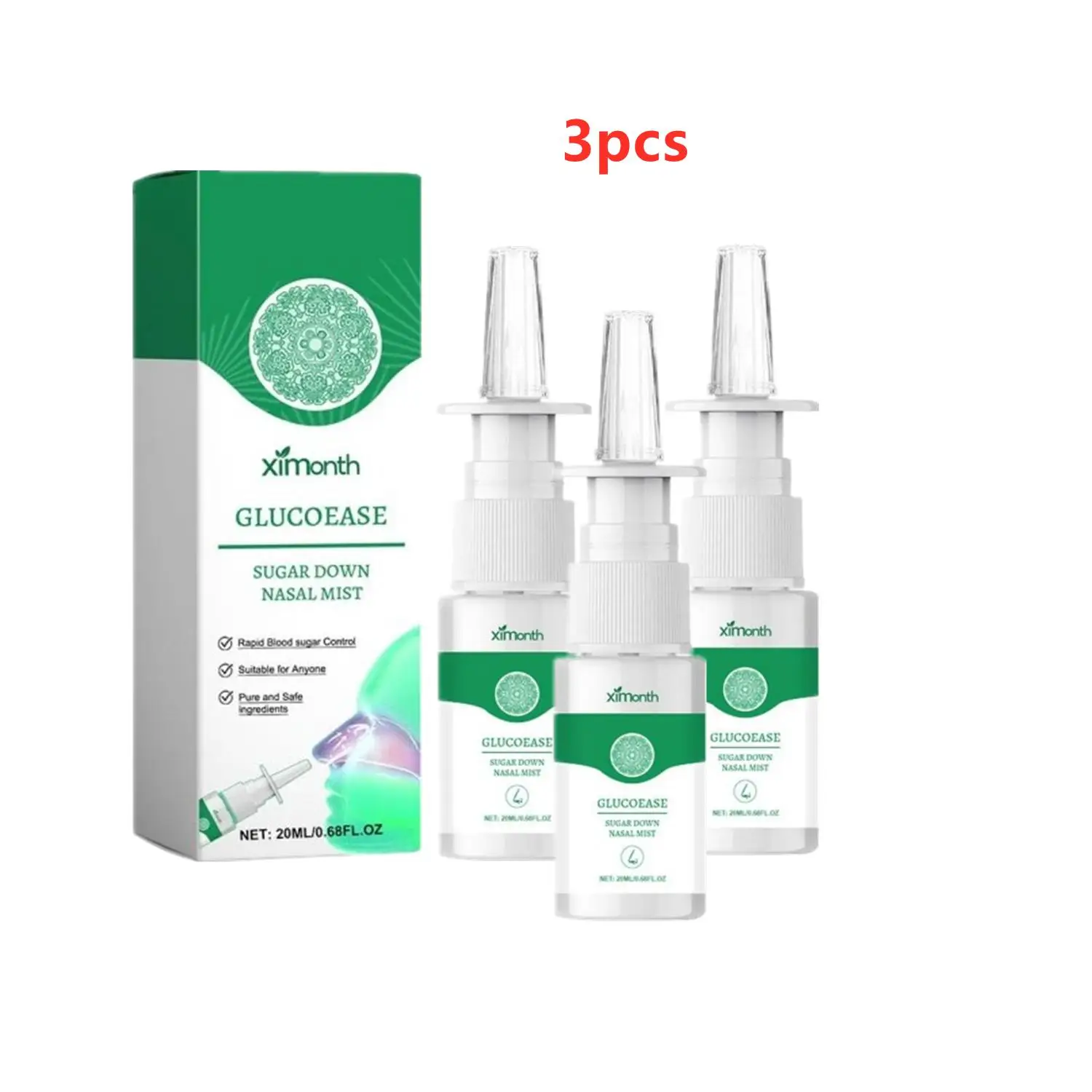 Espray Nasal para aliviar la Diabetes hipoglicémica, 3 piezas, 20ml, tratamiento de incomodidad, cuidado, limpieza bucal, reparación Nasal