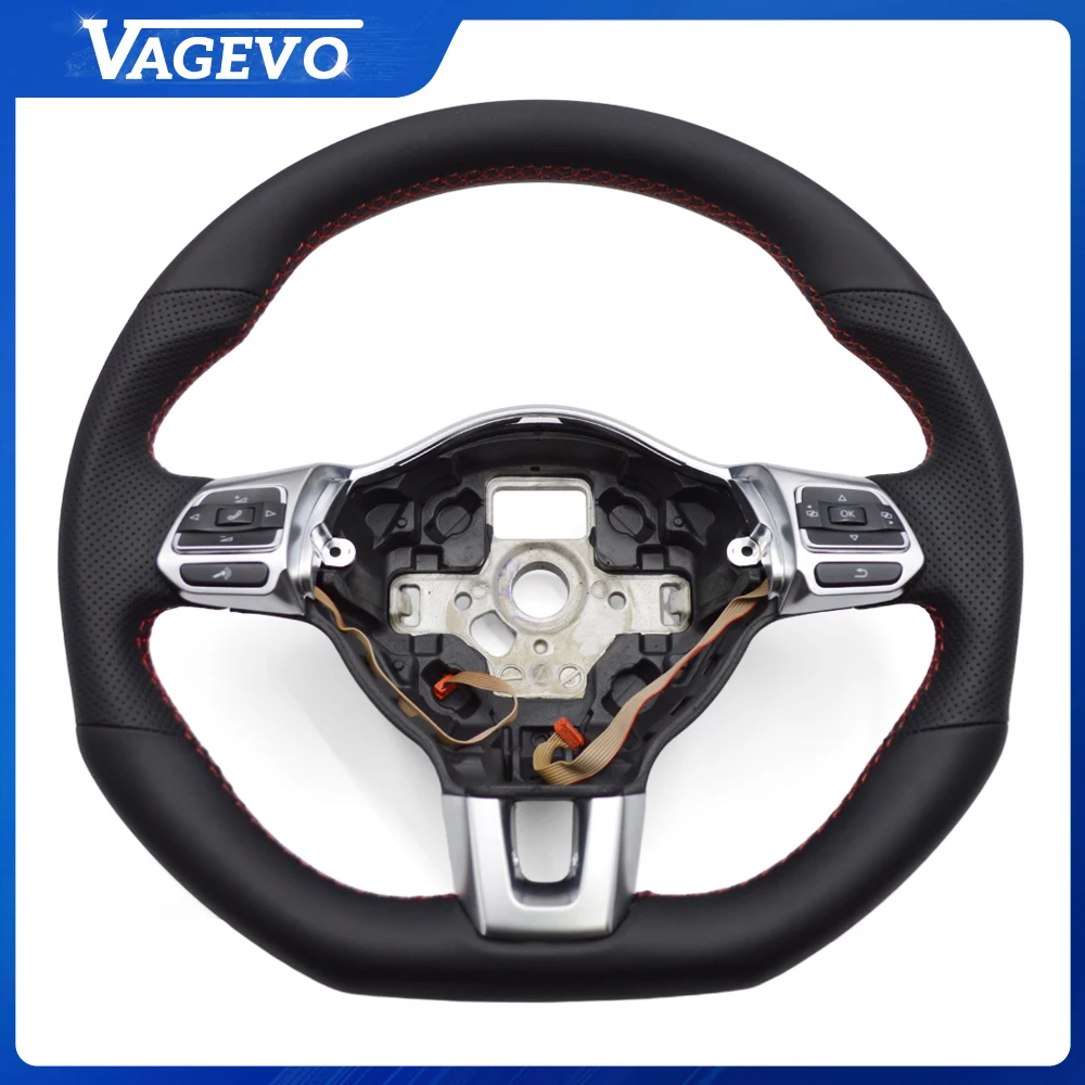 Steering Wheel Button Frame Trim Cover With 6 O'Clock Badge Chrome Silver Black For VW Golf 6 MK6 Aftermarket Auto Parts view 2