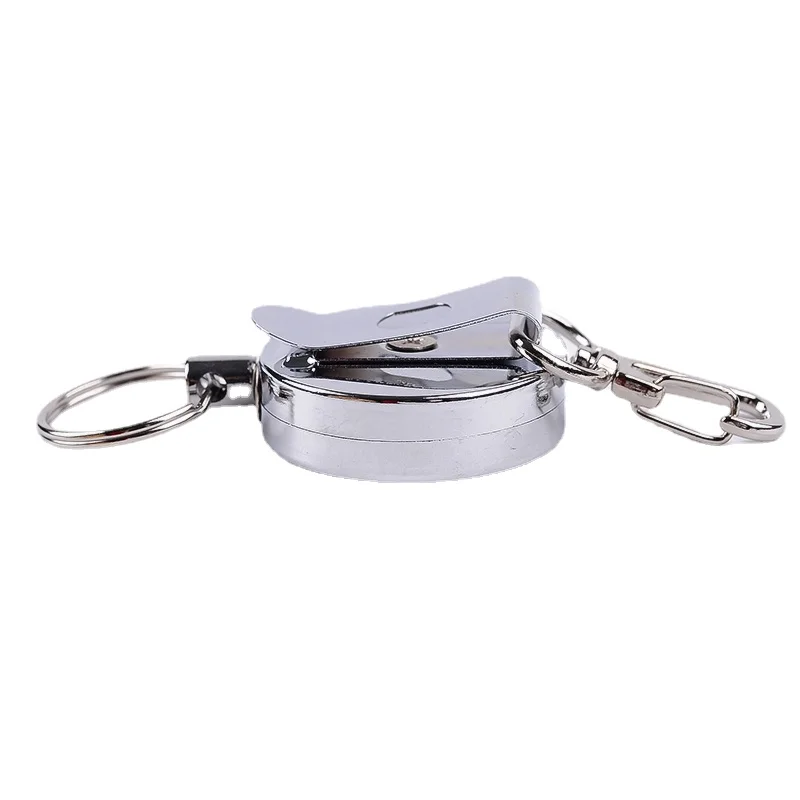 1pc Keychain Metal Anti-theft Wire Badge Reel Retractable Key Ring Work Pass Card Clips Easy Pull Badge Reels Clips
