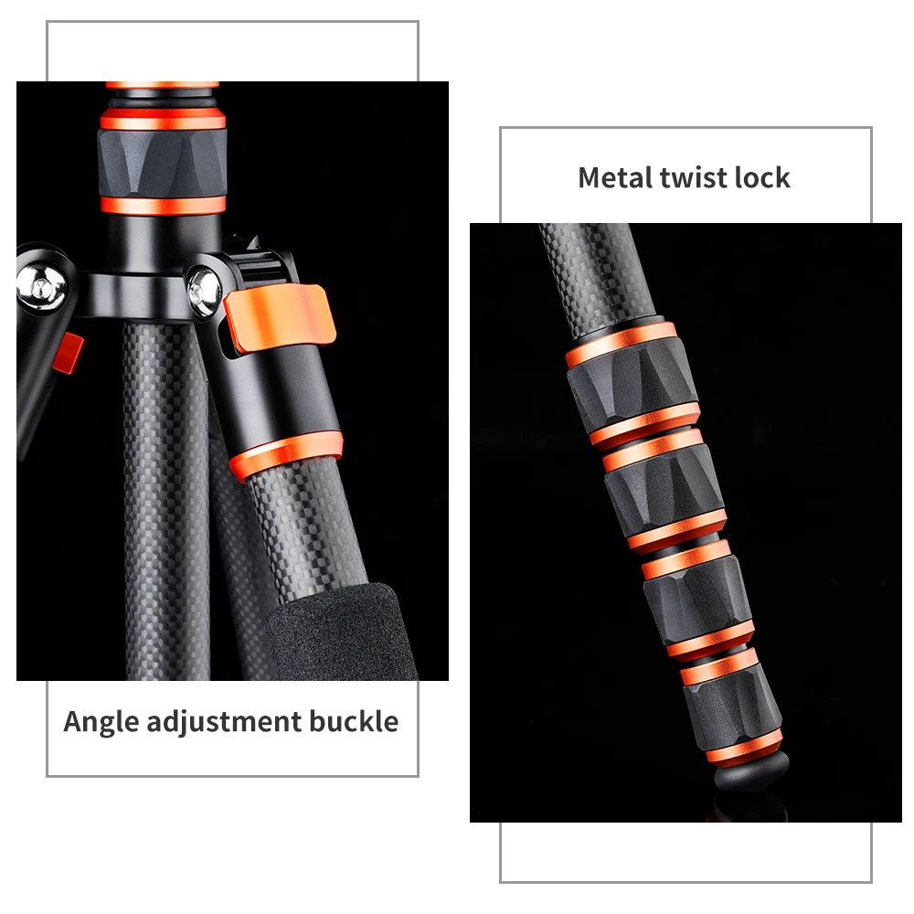 K&F Concept Carbon Fiber Camera Tripod for DSLR Portable  Lightweight Portable Travel Tripod with 360 Degree Panorama Ball Head