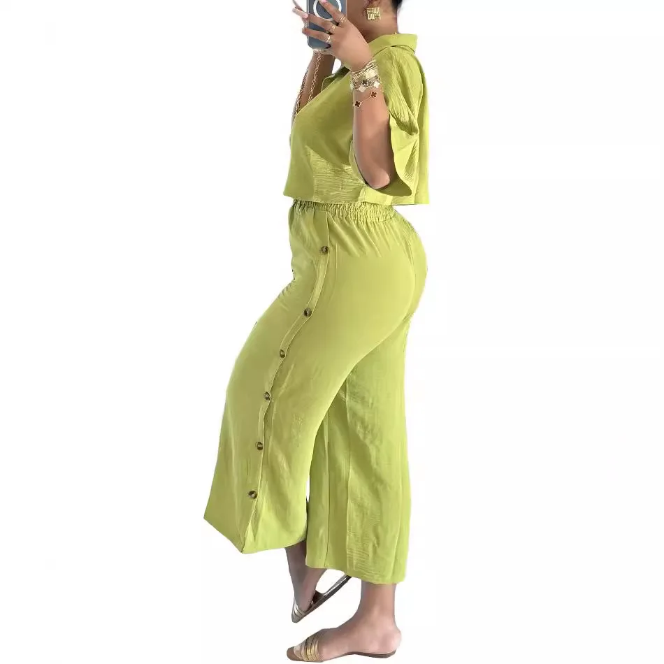 Três irmãs primavera verão moda casual conforto férias à beira-mar mulher roupas cor sólida senhoras conjuntos de duas peças pantsuits