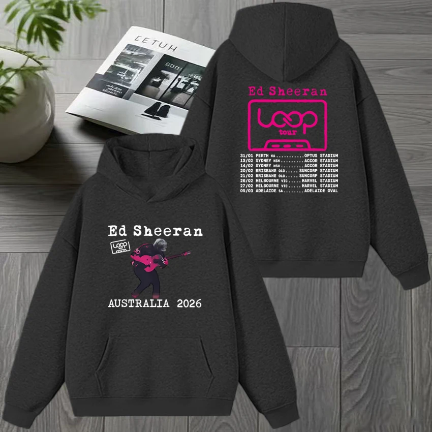 المغني إد شيران حلقة جولة أستراليا 2026 جولة مزدوجة الوجهين طباعة هوديس الرجال النساء خمر البلوز للجنسين الصوف البلوفرات