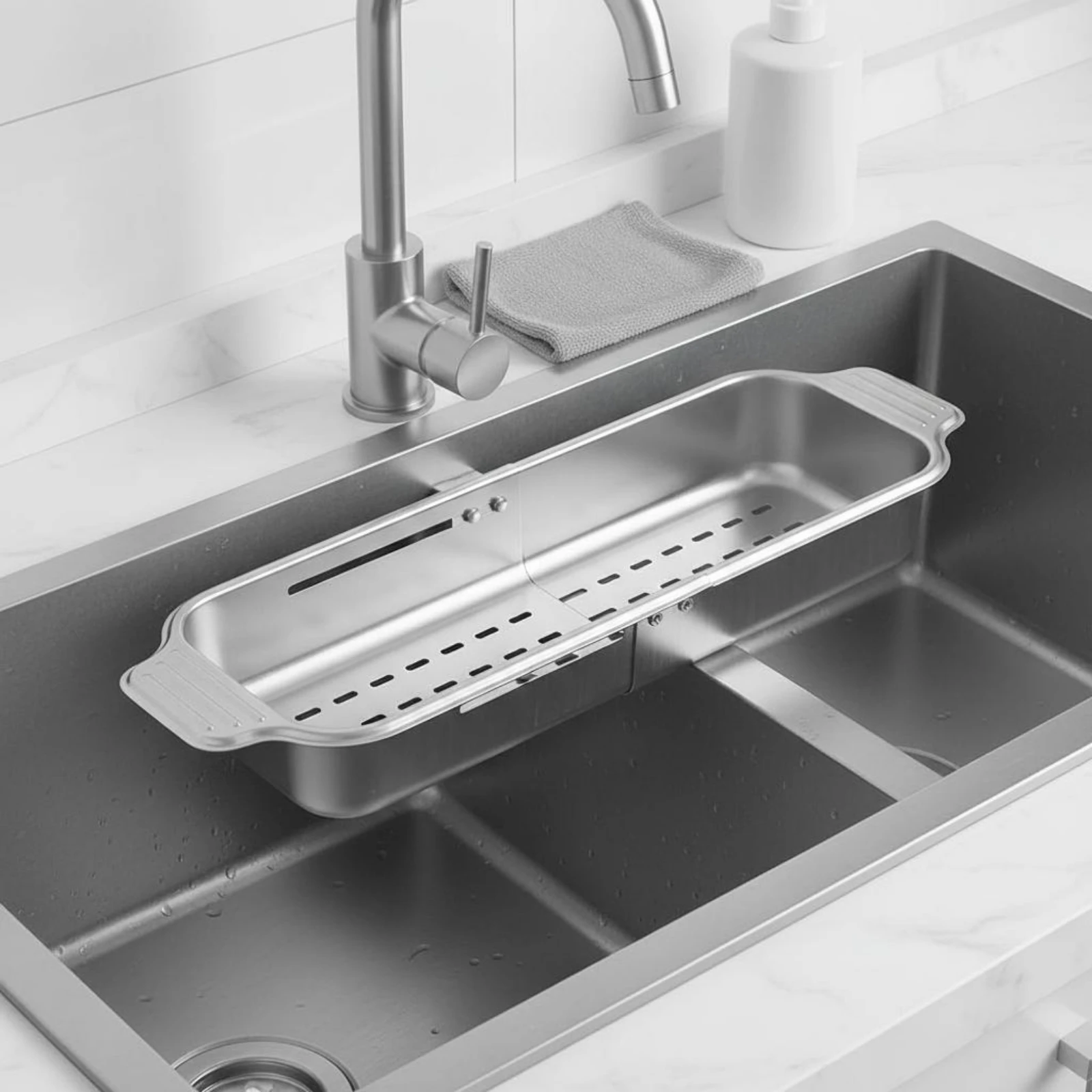 

Telescopic Drain Basket Adjustable Stainless Steel Sink Drainer Extendable Sink Strainer Rust Resistant Space-Saving Drying Rack