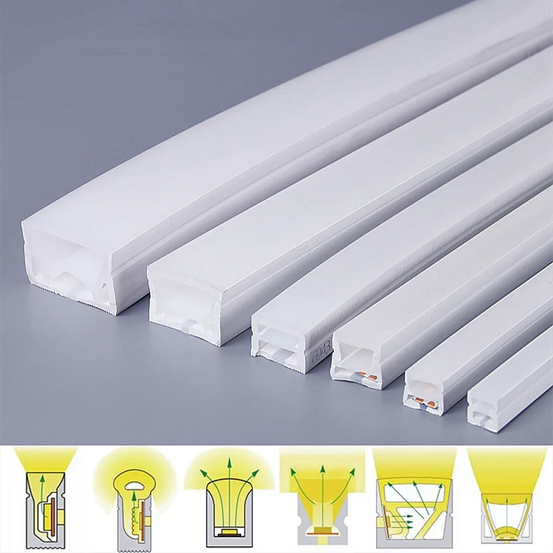 Tubo de Neon Flexível, Perfil LED, Habitação Recessed, Impermeável, IP67, Fita, Decoração Exterior, Fita Linear, Luzes Strip, 1-5m, Pcs