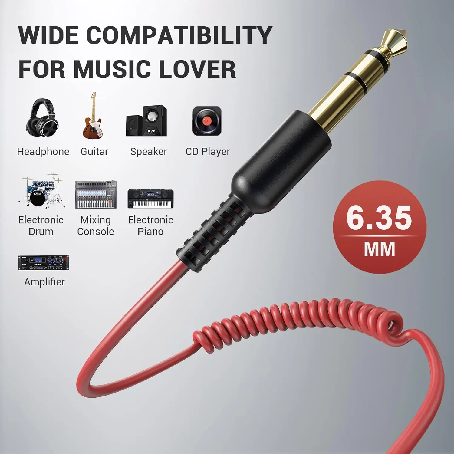 5PCS Durable 6.35mm 1/4'' Male To 3.5mm 1/8'' Male TRS Stereo Audio Cable Jack 6.6-9.8 Feet Compatible With Guitars Laptops Spea