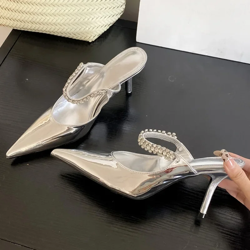 Eilyken Street Style Crystal Diamond Women Pumps Slippers Sexy Thin High Heels Pointed Toe Party Prom Shoes Zapatos De Mujeres