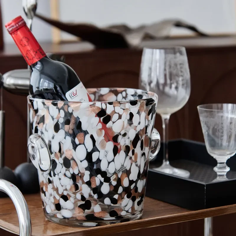 Creative Black White Star Pattern Glass Ice Bucket Luxury Hydroponic Vase Desktop Ornament Modern Home Decor Storage