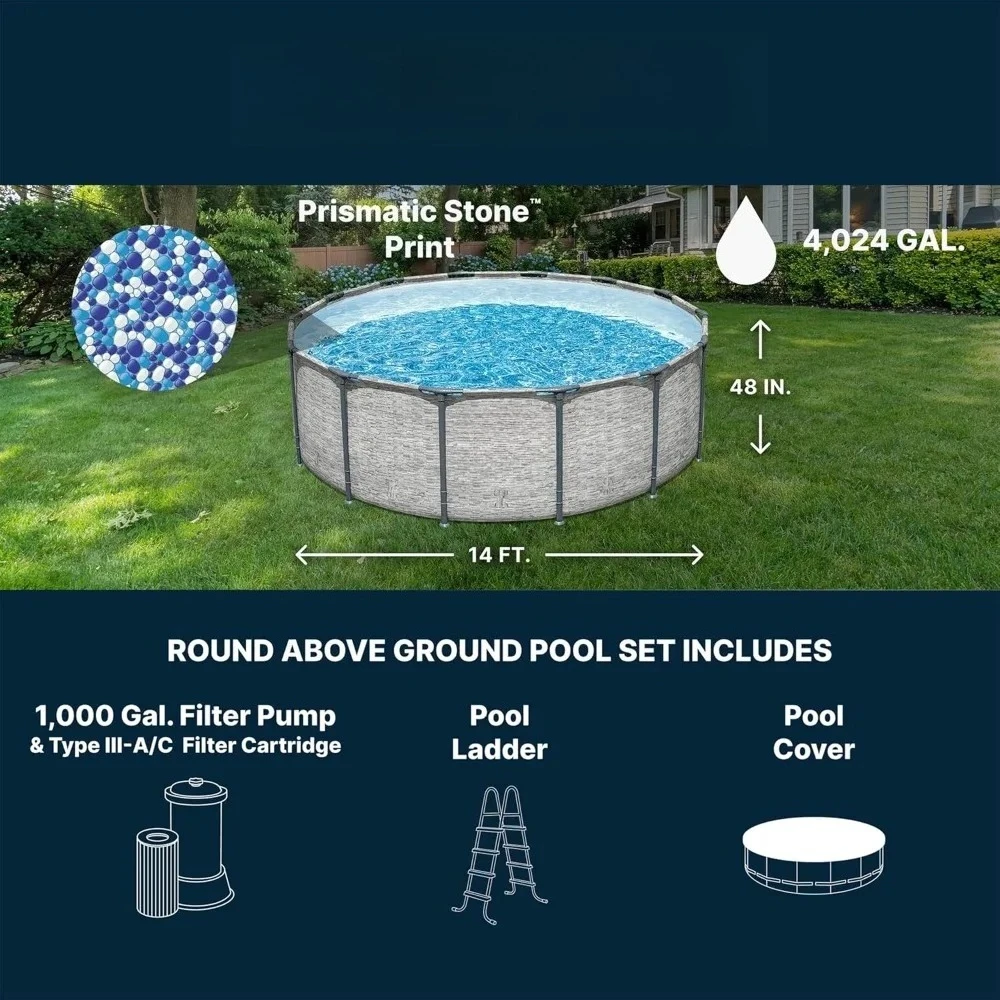 Above Ground Pool, Round Metal Frame Outdoor Swimming Pool Set with Filter Pump, Ladder, and, Custom