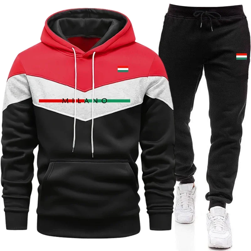 Quality Tracksuit for Man Casual Tri Color Splice Sweatshirt Outdoor Sports Jogging Clothing Autumn Winter Single Hoodies Pants view 3