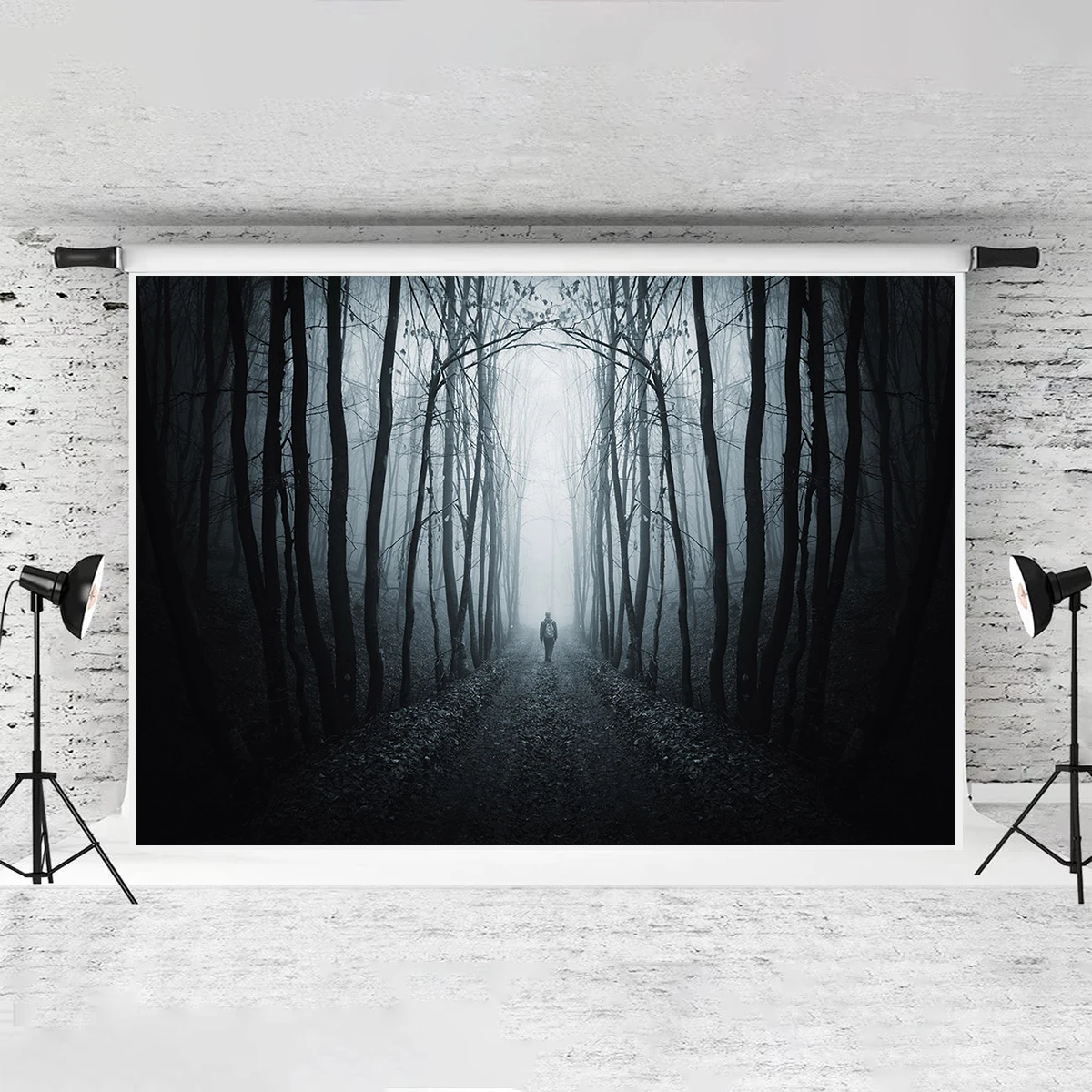 Dark Art Polyster Haunted House Backdrop Forest Pathway Photography Decoration Background Bat Halloween Theme Party