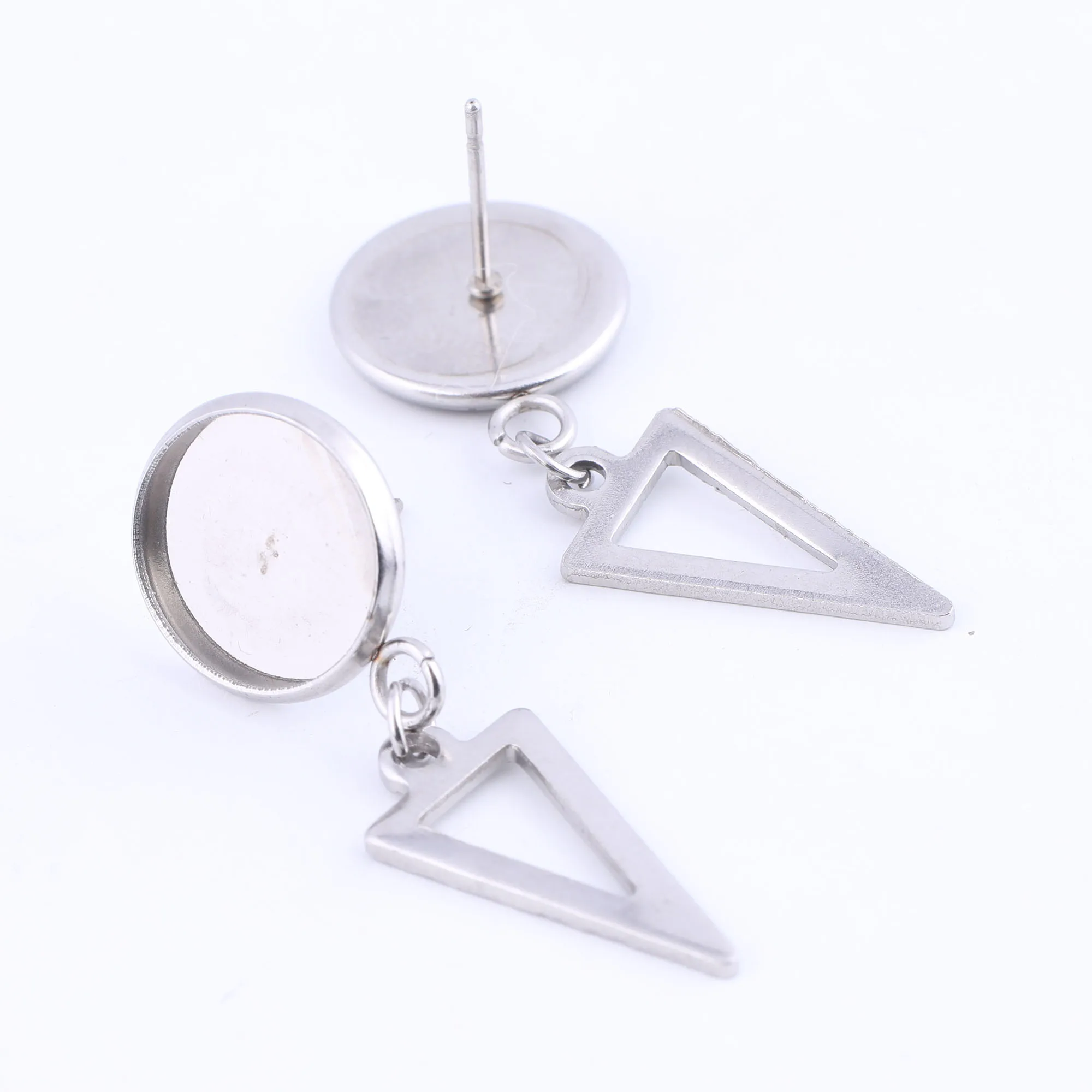10pcs Fit 12mm Cabochon Earring Base Studs With Triangle Charm Stainless Steel Bezel Setting Blanks For Earrings Jewelry Making