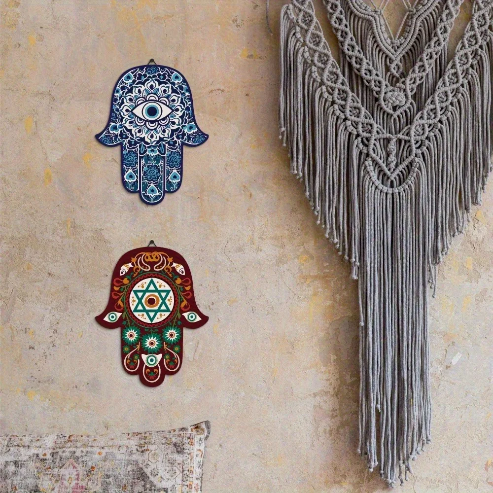 CIFBUY Iron Art 2D Flat Printed Metal Hamsa Hand Evil Eye Cutout Wall Hanging Floral Star of David Ethnic Indoor Home Wall Decor