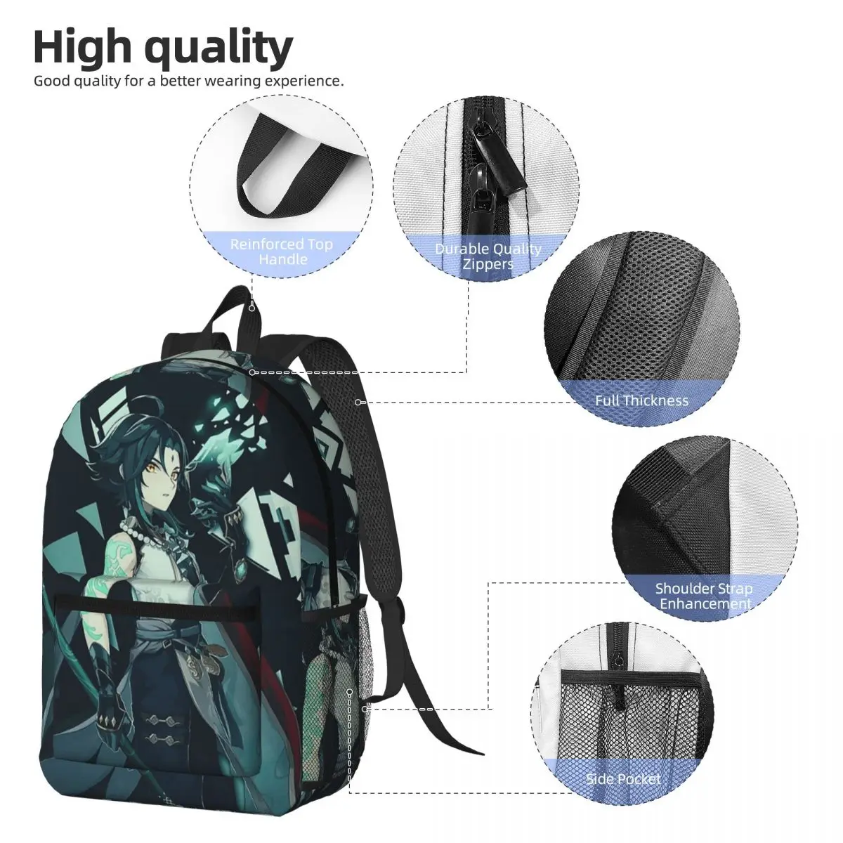 Genshin Impact Xiao Backpack Boys Girls BookBag Kids School Bag Laptop Shoulder Bags for Men Women