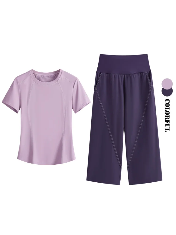 DRUR coupe ample été Yoga ensemble femmes 2 pièces léger respirant Sport chemises pantalons de survêtement costume 2 pièces tenue de Sport Yogawear