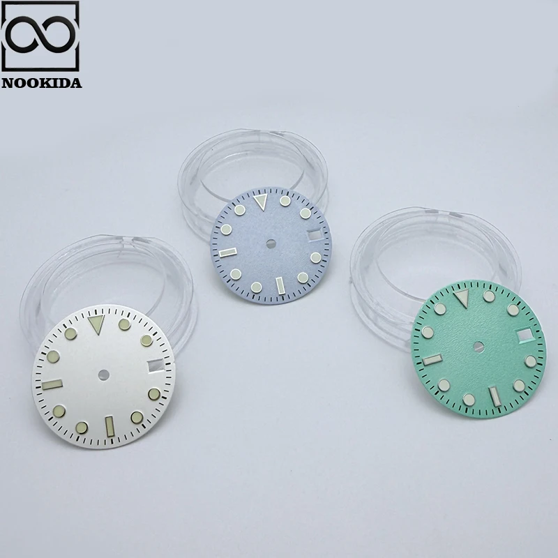NOOKIDA 28.5mm Frosted Green Luminous Dial Modified Watch Accessories Men's Watch Faces for Japanese NH35/NH36/4R/7S Movement