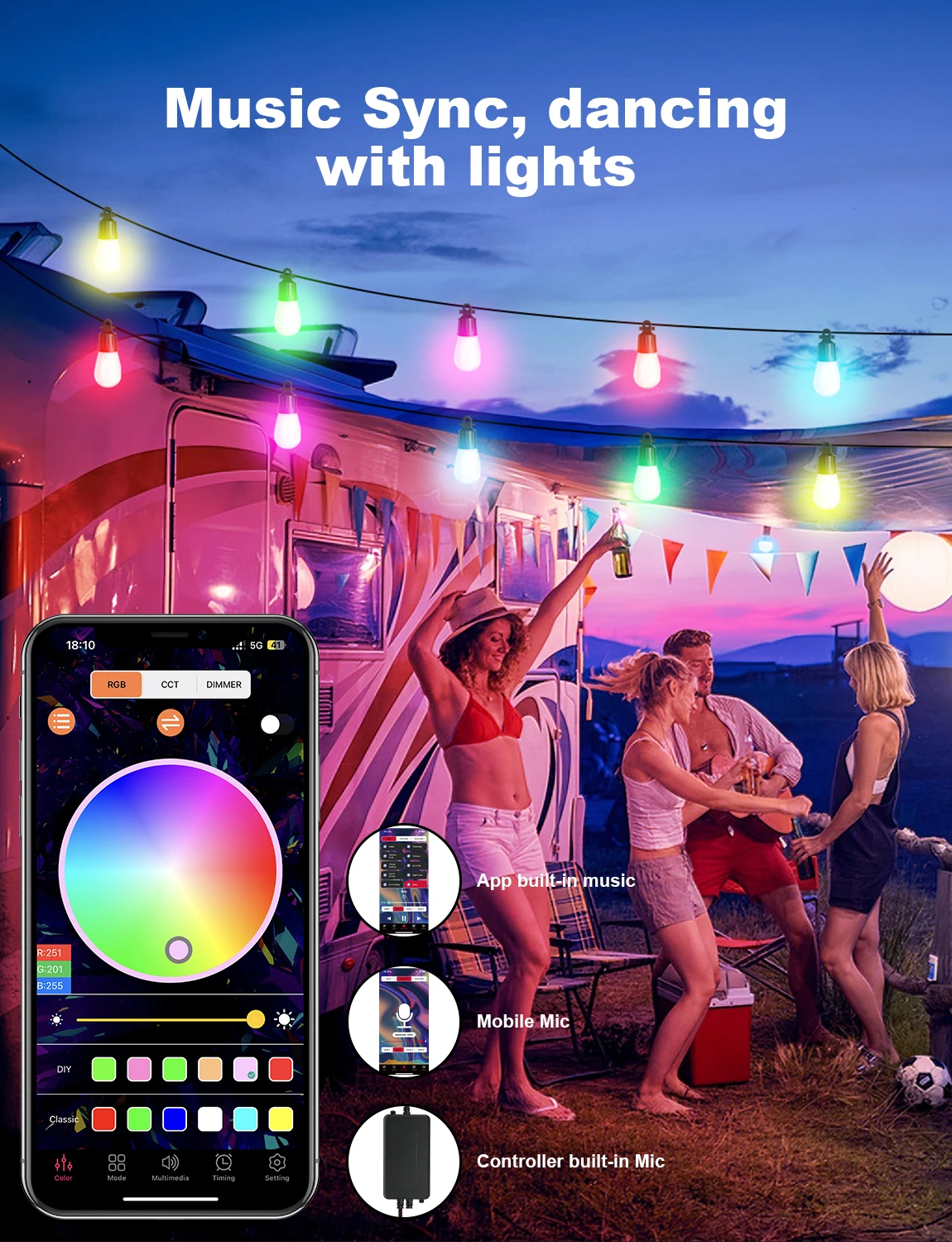 Smart RGB Color Changing Outdo - String Light Bistro ulasan dan harga