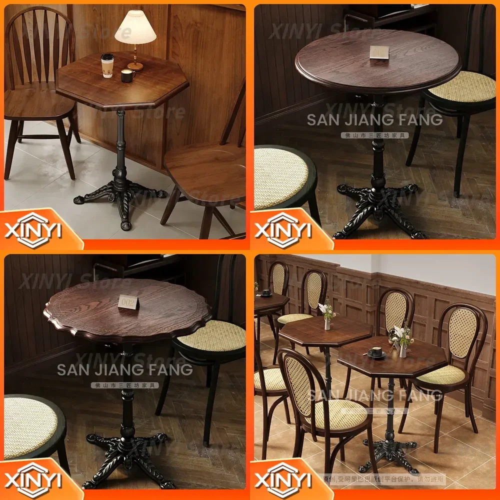 Cafe Table and Chair Set for Solid Wood Western Restaurant Retro Baking Dessert Shop Eight Side Table Catering Commercial