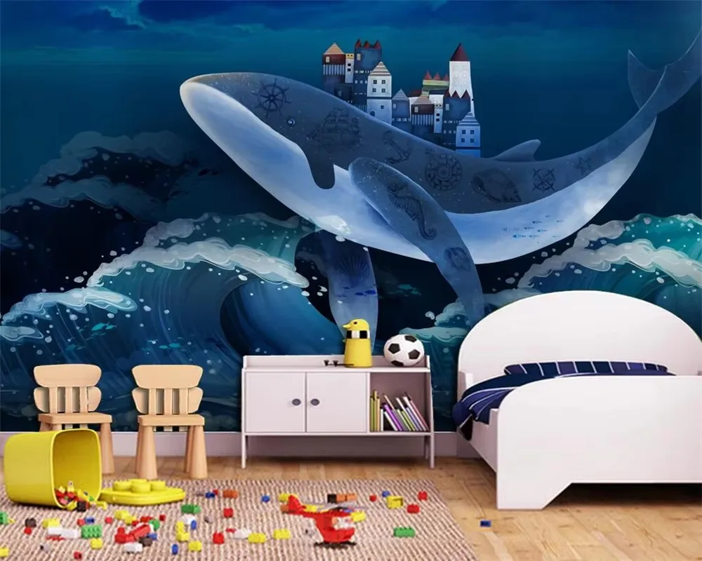 Custom wallpaper 3d mural dream whale children's room background wall kindergarten Nordic Minimalism Animal Children's Wallpaper