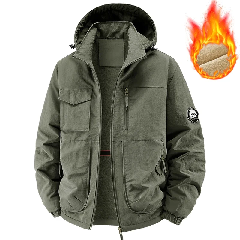 

Men Parkas Thick Warm Hooded Coat Cotton-padded Fleece Jacket Casual Quilted Waterproof Jacket Autumn Winter Outwear Clothing