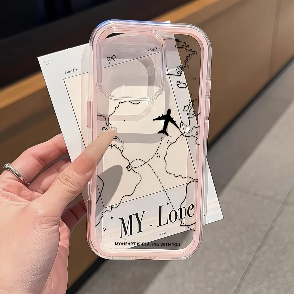 Minimalistische Weltkarte Flugzeug Transparente Handyhülle für iPhone 16 14 15 Plus 13 14 15 11 17 Pro Max Air X XS Weiche Schutzhülle – Detail 1