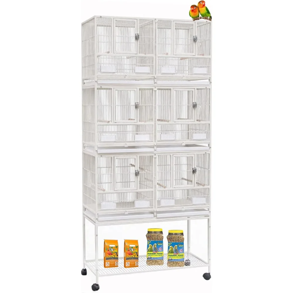 

Центр укладки для разведения, разделенная клетка для полета птиц, двойная прокатная клетка с боковой дверью гнезда для разведения (белый, тройной стек)