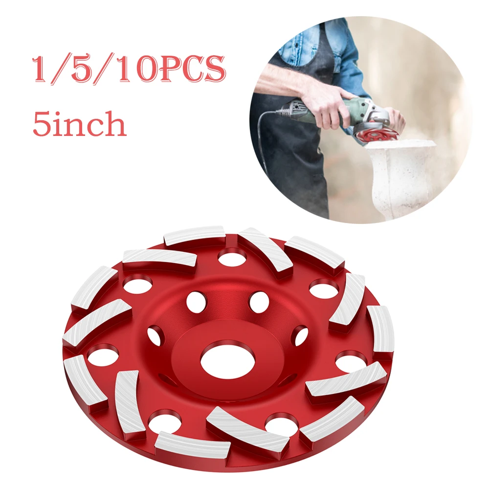 1/5/10PCS 125mm Diamond Segment Grinding Cup Wheel Disc Wear Resistant Angle Grinder Disc for Concrete Stone Marble Ceramic Tile