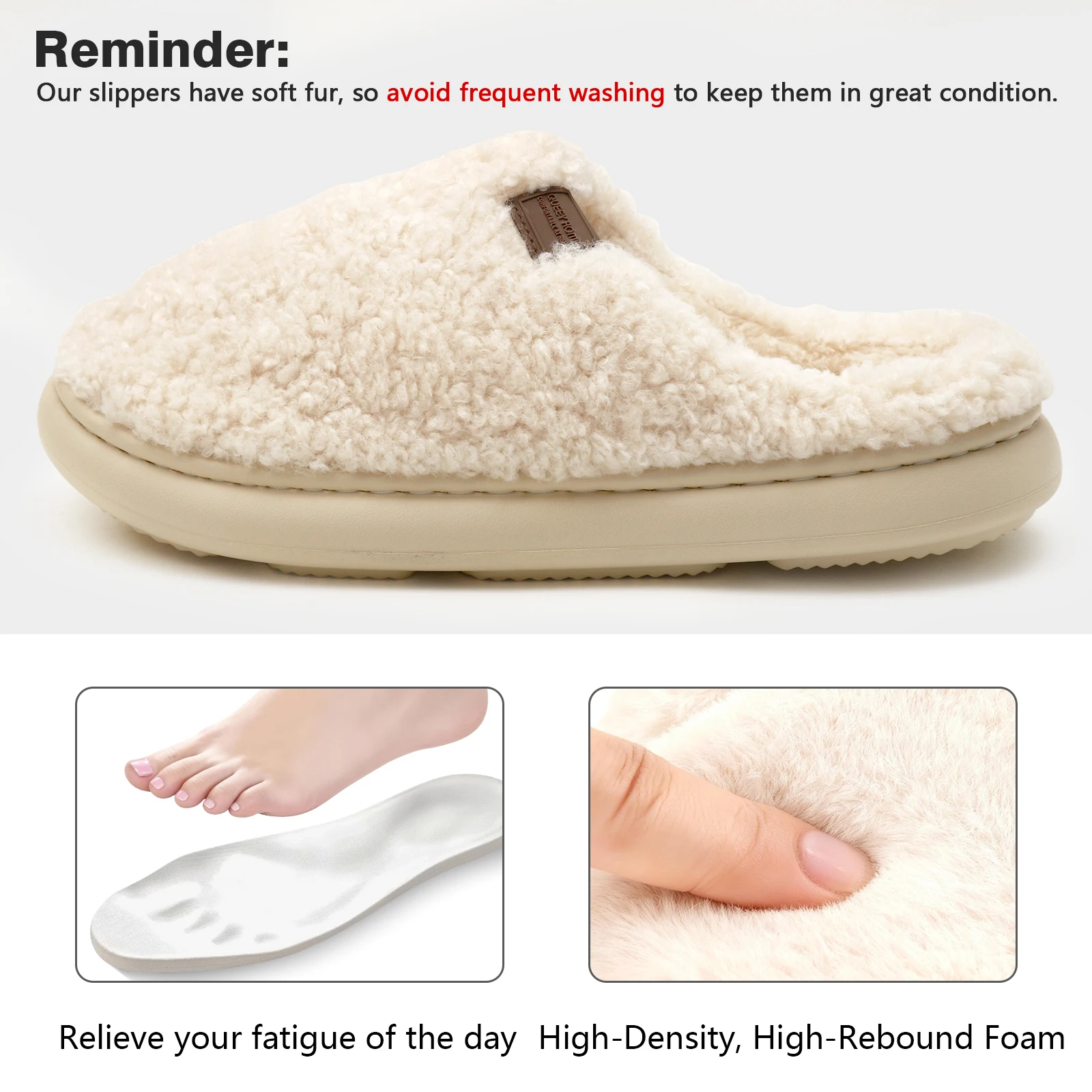 Women's Fuzzy Slip-on Slippers Warm Cozy Soft Loafer Lightweight Indoor House Shoes with Polar Fleece Curly Fur
