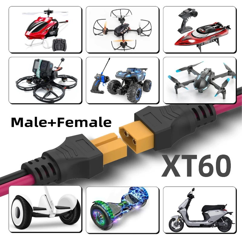 كابل تمديد XT60 كابل 12AWG XT60 إلى XT60، مع موصلات ذكر إلى أنثى مناسبة لبطارية التحكم عن بعد للوحة الشمسية #3