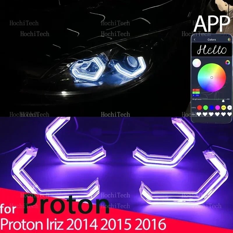 

For Proton Iriz 2014 2015 2016 Cars Headlight Retrofit RGB Multi Colors M4 Style Light Rings APP Control DRL LED Angel Eyes Kit