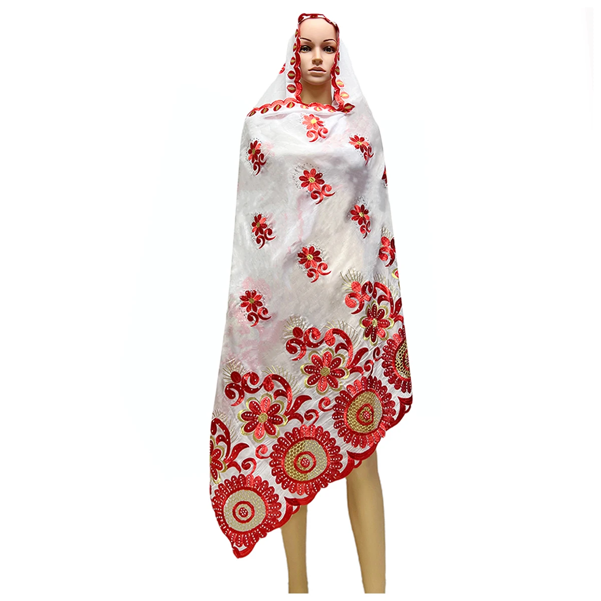 2024 New African Women Scarf Soft 100% Cotton With Dold Chip Scarf Dubai Isalmic Scarf Embroidery Muslim Hijab for Shawls Wraps