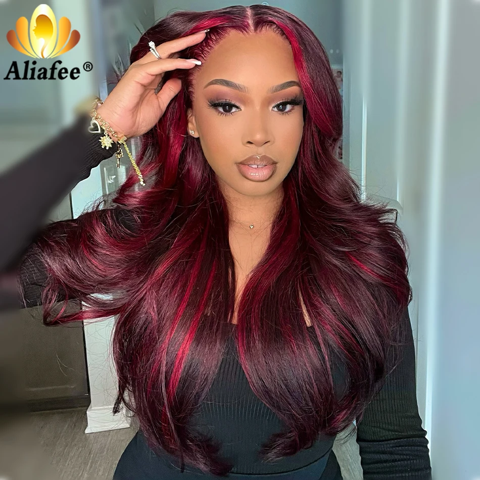 99J Red Highlight Wig 180% Density Burgundy 13X4 13X6 Body Wave Lace Frontal Human Hair Wig 100% Brazilian Hair Wig for Women