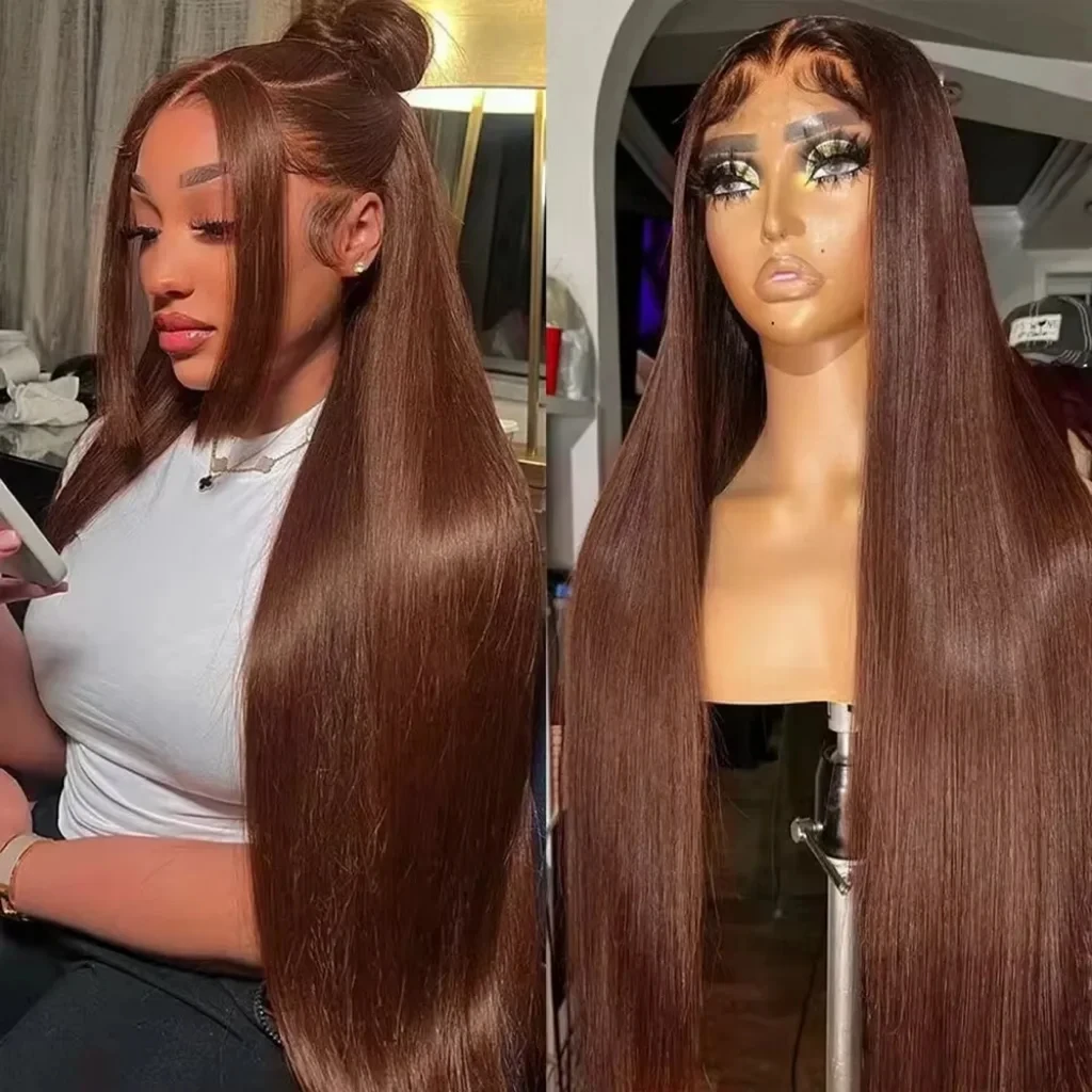 

Парик с прямым краем из натуральных волос 13x6 HD, шоколадно-коричневый, 36 дюймов, с предварительно выщипанной линией роста волос # 4-цветный парик из натуральных волос