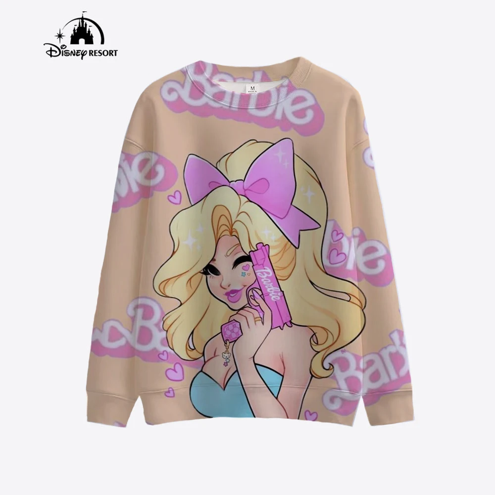 2024 Women\'s New Sweatshirt Sweatshirt Pullover Barbie Cartoon Spring and Autumn Casual Loose Printed Round Neck Top Gift