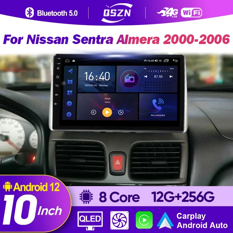 Android 12.0 2 Din Car Radio Multimedia Video Player For Nissan Sentra Almera 2000 - 2006 Carplay Navigation 4G 8+128G Head Unit